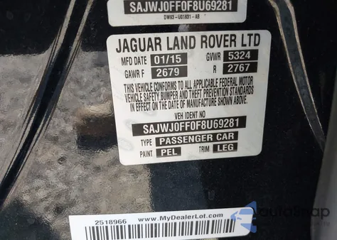 2015 Jaguar Xf 3.0 Portfolio/3.0 Sport from USA, damaged, VIN SAJWJ0FF0F8U69281